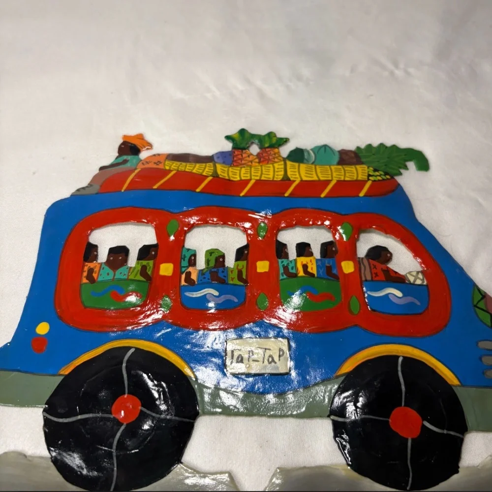 Vintage Handmade Tap Tap Bus Scrap Metal Wall Decor Haitian Folk Art Hanger